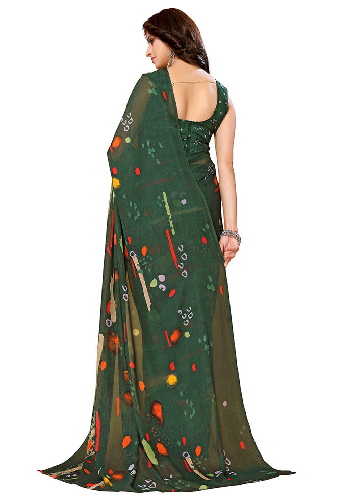 Green Spun Silk Saree With Blouse Piece - Indian Silk House Agencies