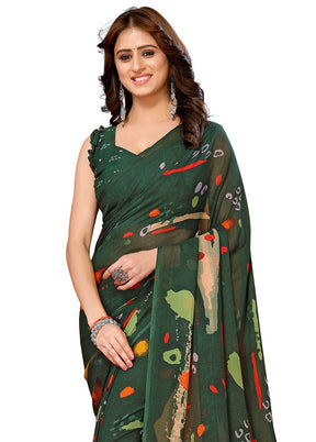 Green Spun Silk Saree With Blouse Piece - Indian Silk House Agencies