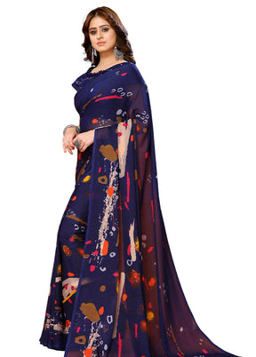 Navy Blue Spun Silk Saree With Blouse Piece - Indian Silk House Agencies