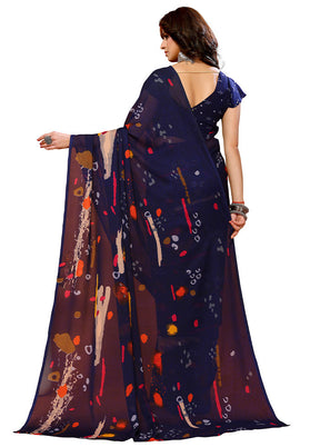 Navy Blue Spun Silk Saree With Blouse Piece - Indian Silk House Agencies