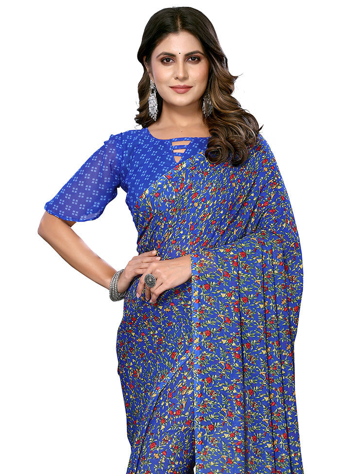 Blue Spun Silk Saree With Blouse Piece - Indian Silk House Agencies