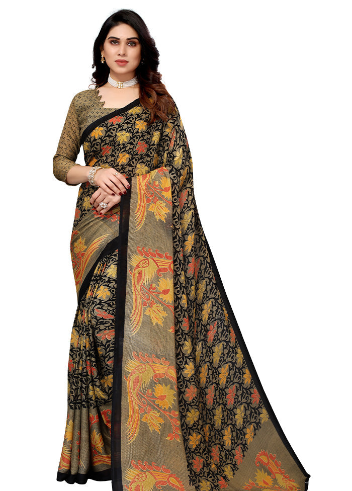 Black Spun Silk Saree With Blouse Piece - Indian Silk House Agencies