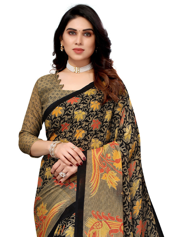 Black Spun Silk Saree With Blouse Piece - Indian Silk House Agencies