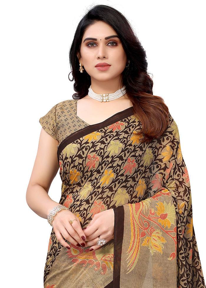 Brown Spun Silk Saree With Blouse Piece - Indian Silk House Agencies