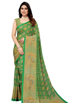 Green Spun Silk Saree With Blouse Piece - Indian Silk House Agencies