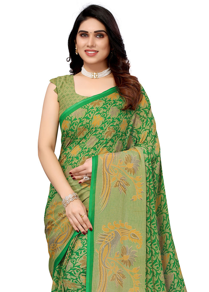 Green Spun Silk Saree With Blouse Piece - Indian Silk House Agencies