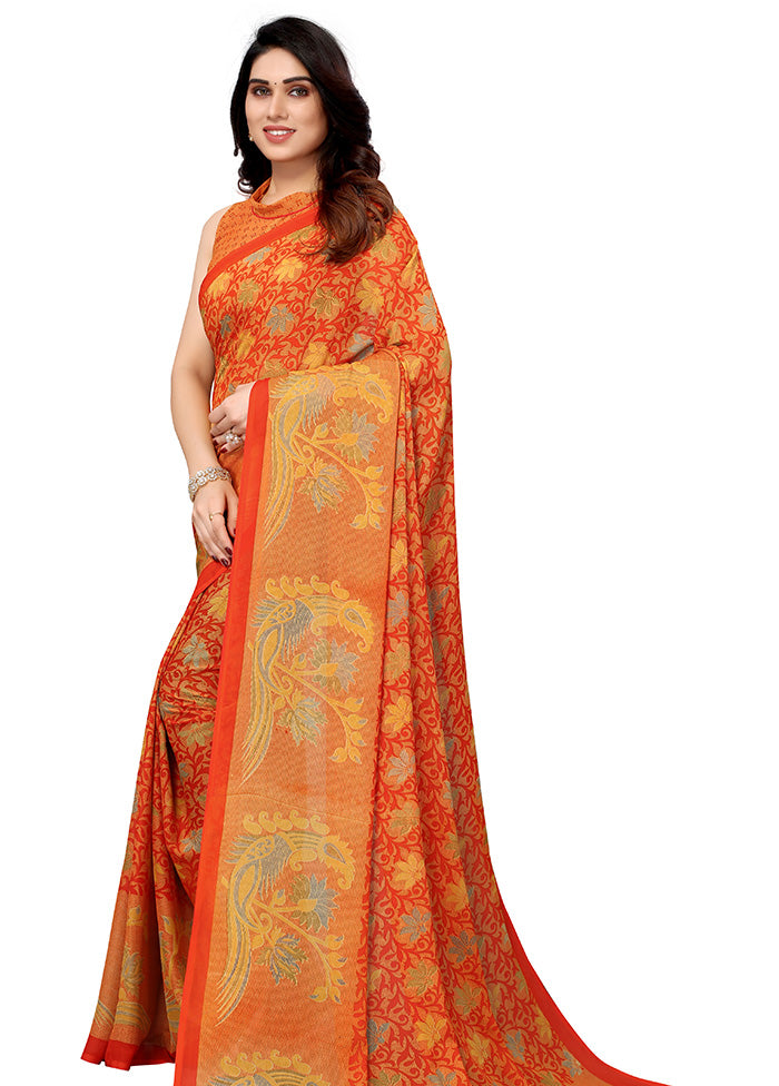 Orange Spun Silk Saree With Blouse Piece - Indian Silk House Agencies