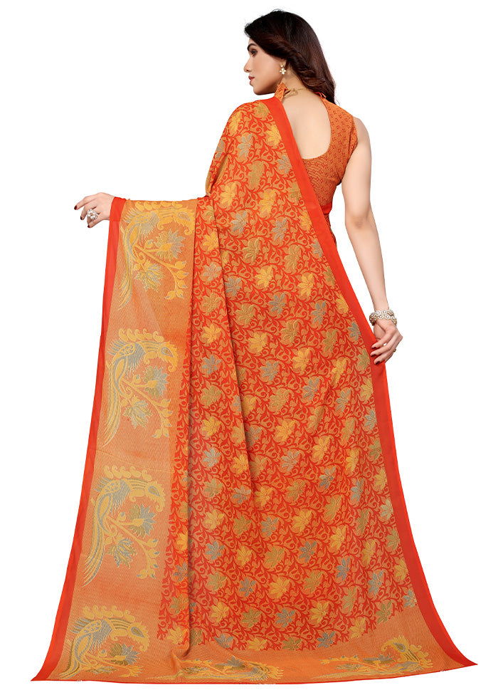 Orange Spun Silk Saree With Blouse Piece - Indian Silk House Agencies