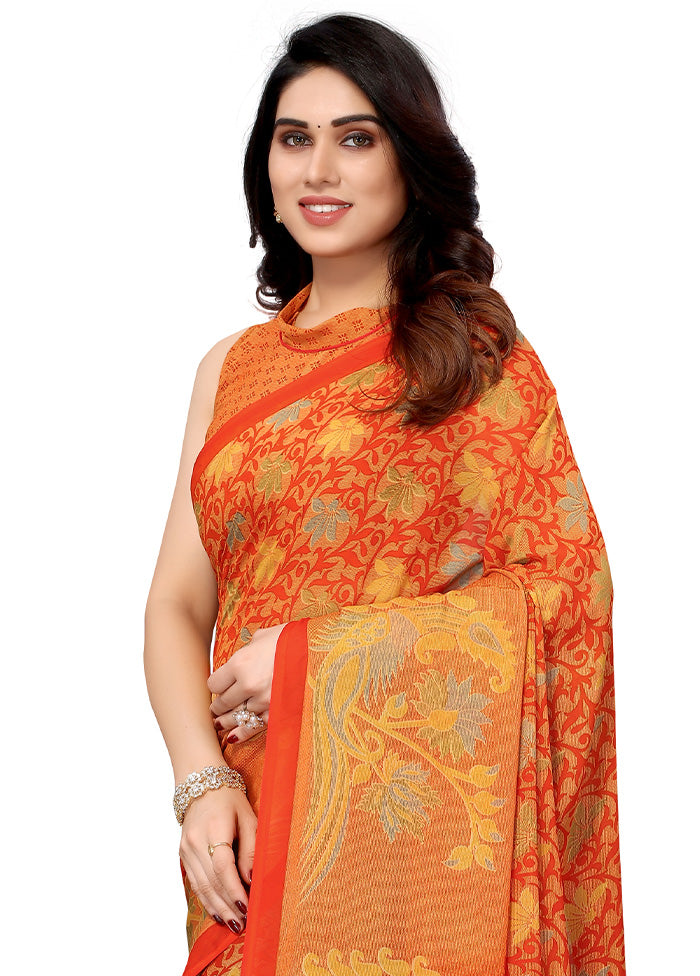 Orange Spun Silk Saree With Blouse Piece - Indian Silk House Agencies