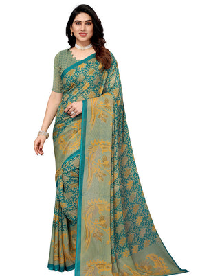 Rama Spun Silk Saree With Blouse Piece - Indian Silk House Agencies