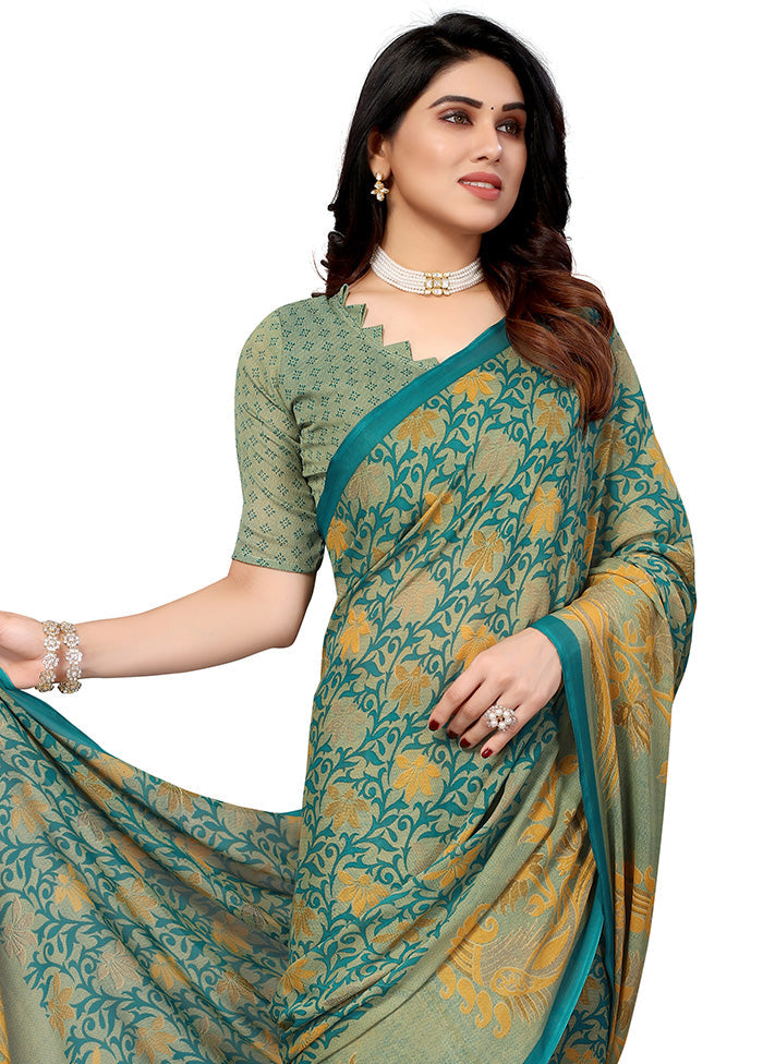 Rama Spun Silk Saree With Blouse Piece - Indian Silk House Agencies