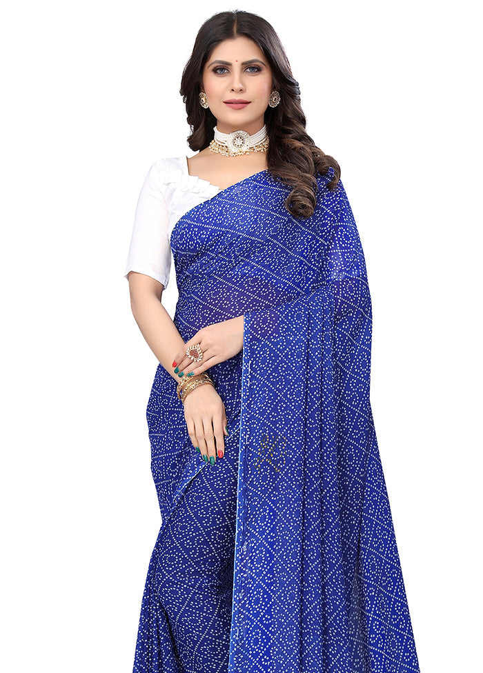 Blue Georgette Saree With Blouse Piece - Indian Silk House Agencies