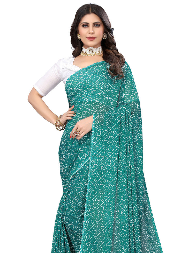 Green Georgette Saree With Blouse Piece - Indian Silk House Agencies