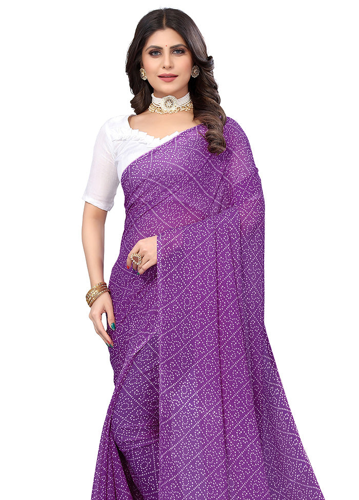 Purple Georgette Saree With Blouse Piece - Indian Silk House Agencies