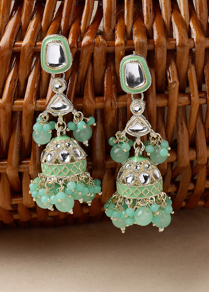 Green Alloy Glossy Earrings