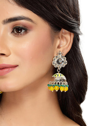 Green Alloy Glossy Earrings