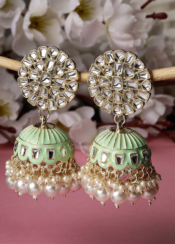 Green Alloy Glossy Earrings