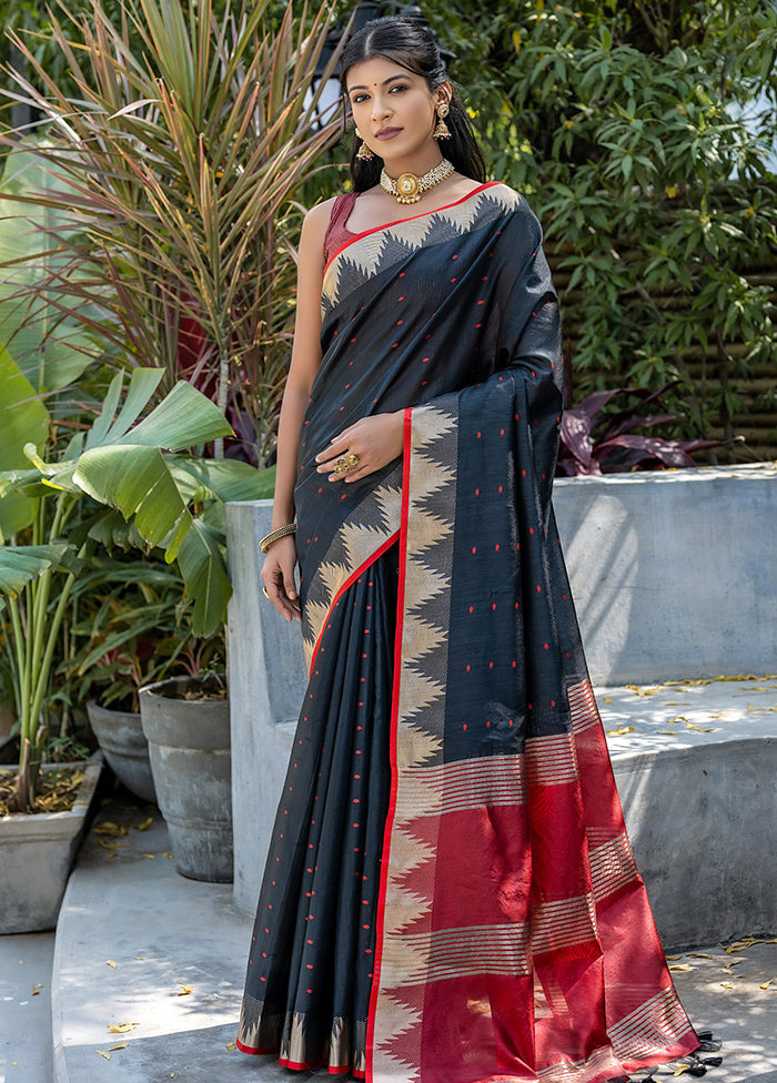 Black Dupion Silk Saree With Blouse Piece