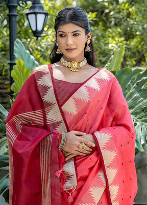 Pink Dupion Silk Saree With Blouse Piece