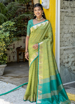 Pista Green Dupion Silk Saree With Blouse Piece