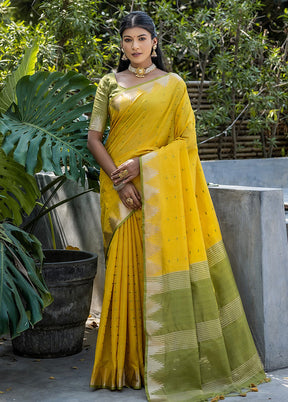 Yellow Dupion Silk Saree With Blouse Piece