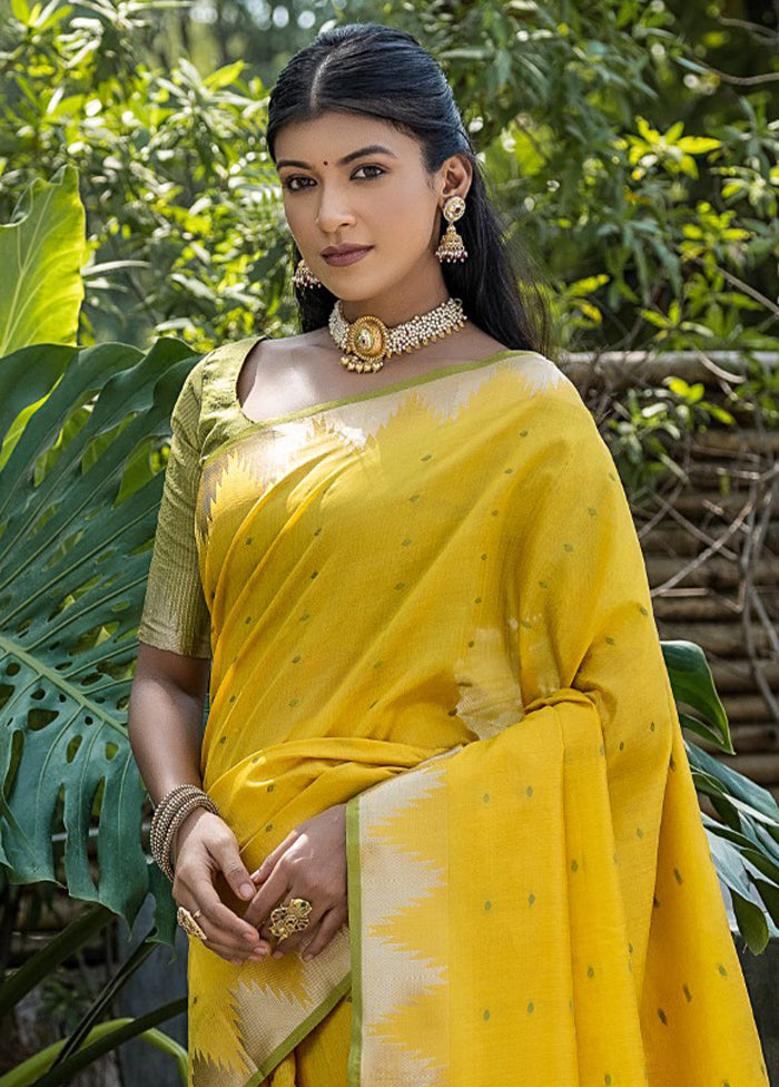 Yellow Dupion Silk Saree With Blouse Piece