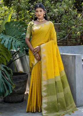 Yellow Dupion Silk Saree With Blouse Piece