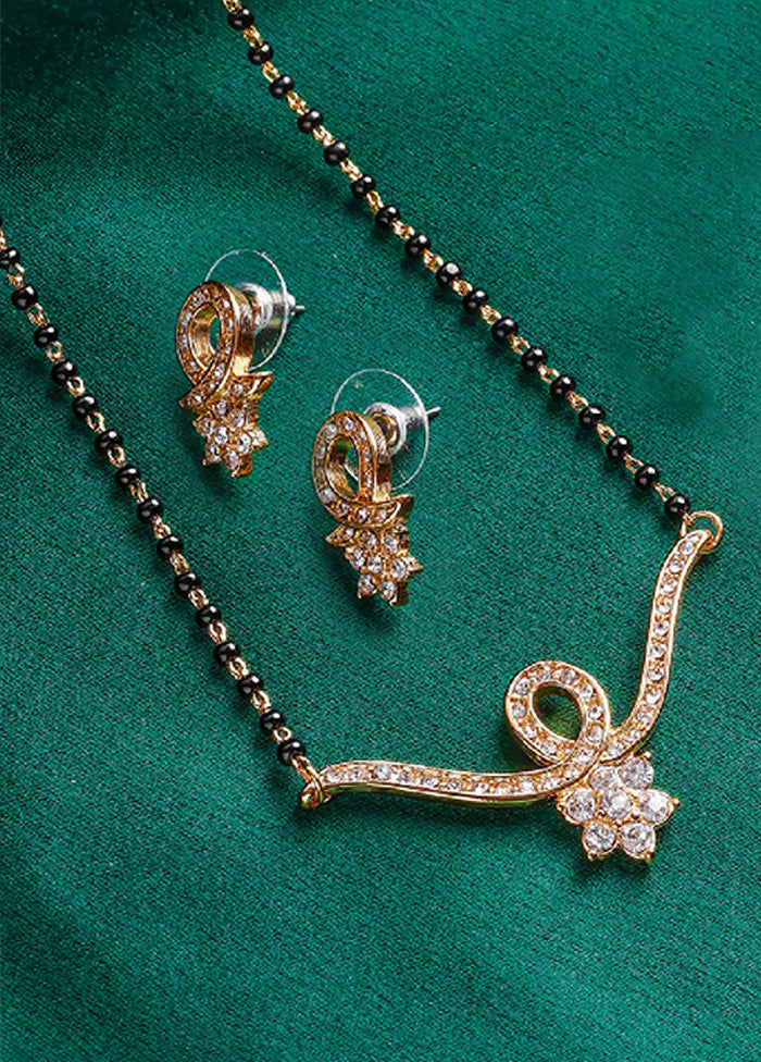 Gold Plated Curved Floral Mangalsutra Necklace Set - Indian Silk House Agencies