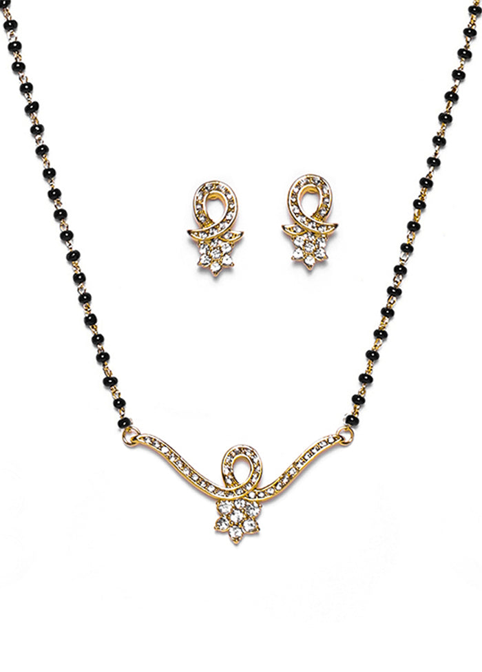 Gold Plated Curved Floral Mangalsutra Necklace Set - Indian Silk House Agencies