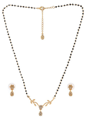 Gold Plated Flower Drop Mangalsutra Necklace Set - Indian Silk House Agencies