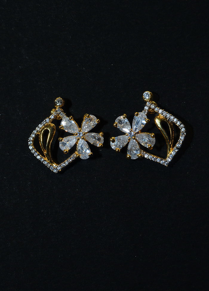 Regular Wear Flower Design With White Stone Golden Earrings - Indian Silk House Agencies