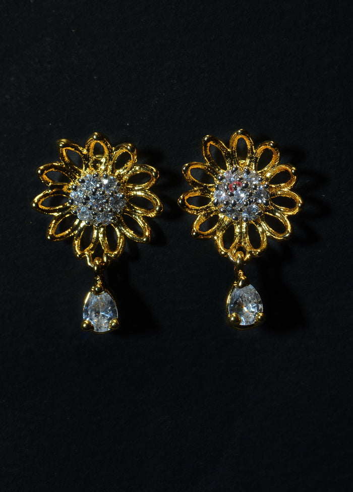 Sun Flower With Small Teardrop Golden Earring - Indian Silk House Agencies