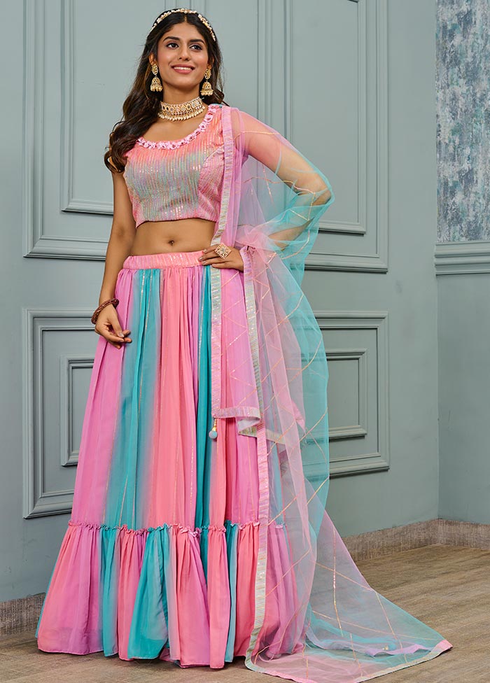 3 Pc Multicolor Net Readymade Lehenga Set - Indian Silk House Agencies