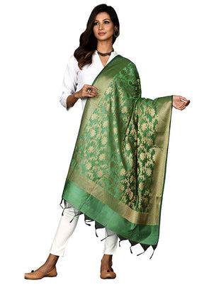 Green Cotton Silk Zari Work Dupatta