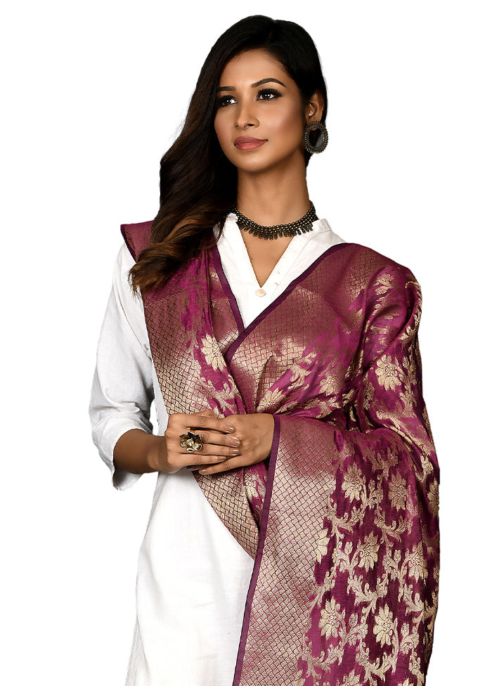 Magenta Cotton Silk Zari Work Dupatta