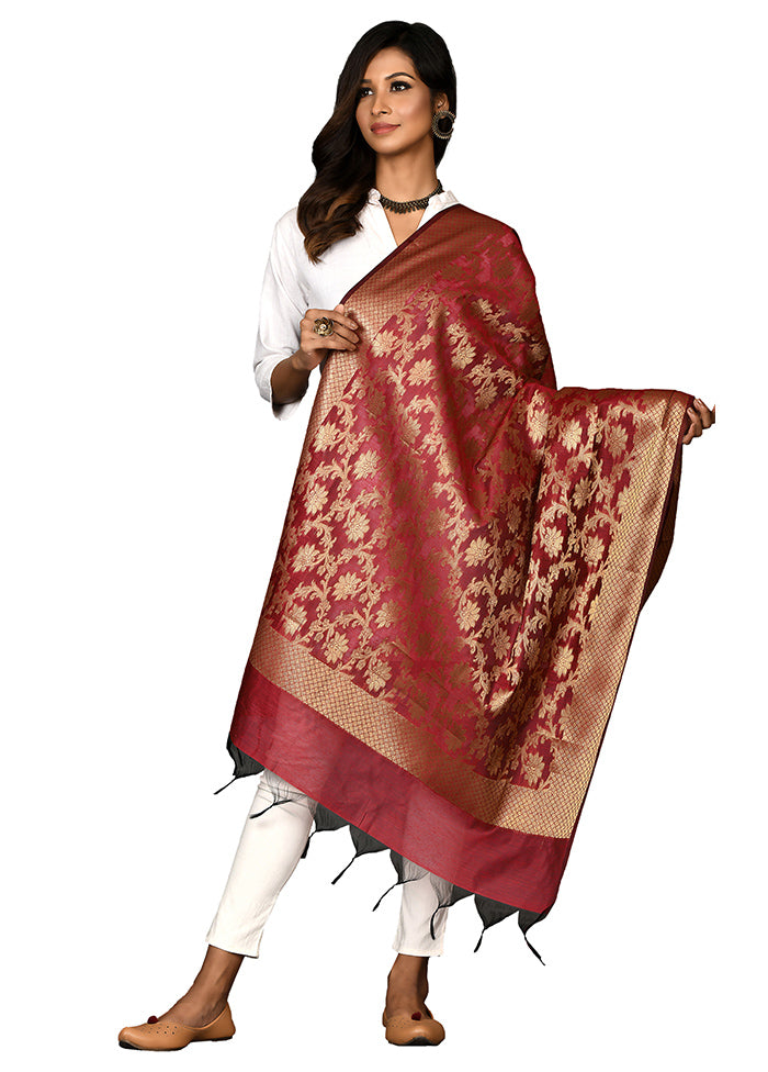 Red Cotton Silk Zari Work Dupatta