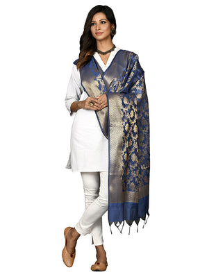 Royal Blue Cotton Silk Zari Work Dupatta