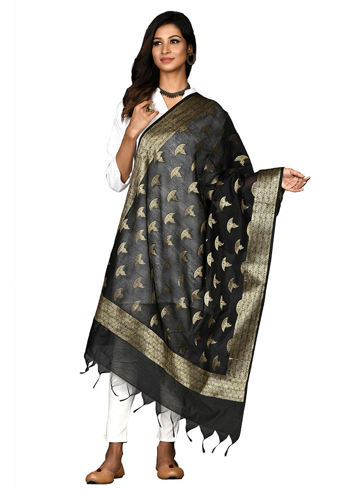 Black Cotton Silk Zari Work Dupatta