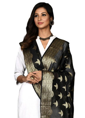 Black Cotton Silk Zari Work Dupatta