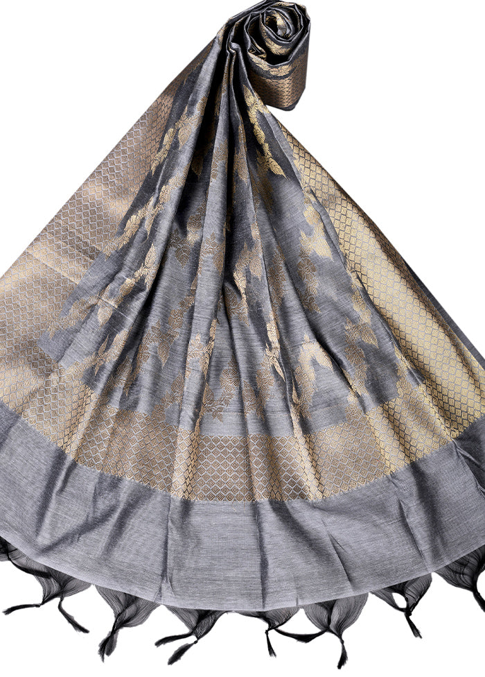 Grey Cotton Silk Zari Work Dupatta