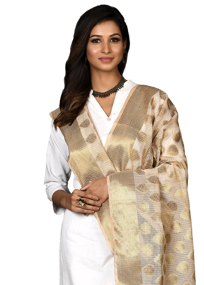 Beige Cotton Silk Zari Work Dupatta