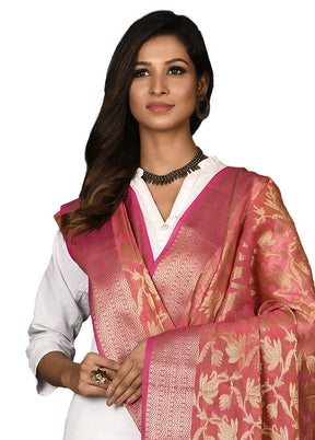 Pink Cotton Silk Zari Work Dupatta