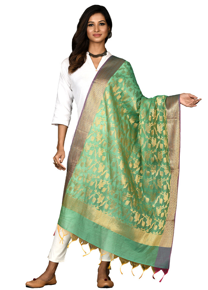 Sea Green Cotton Silk Zari Work Dupatta