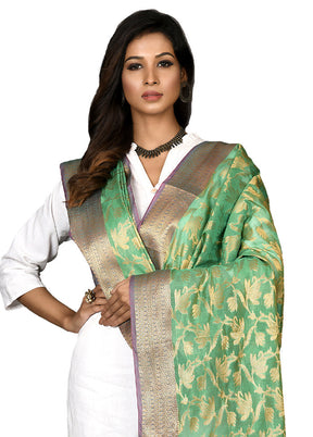 Sea Green Cotton Silk Zari Work Dupatta