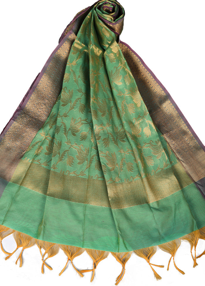 Sea Green Cotton Silk Zari Work Dupatta