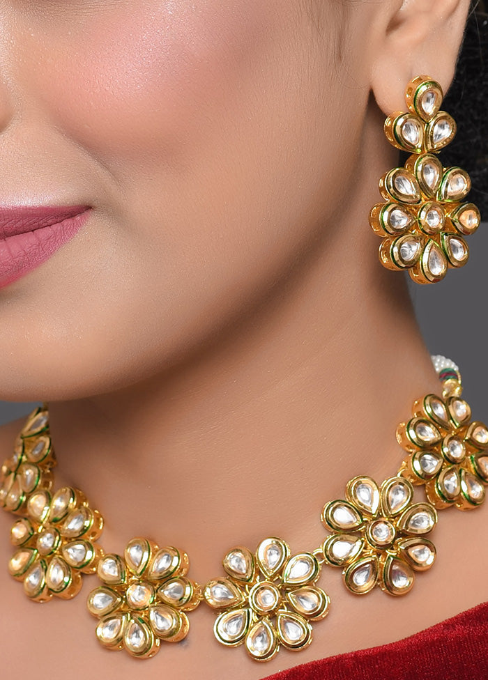 Handcafted Floral Kundan Necklace With Earrings - Indian Silk House Agencies