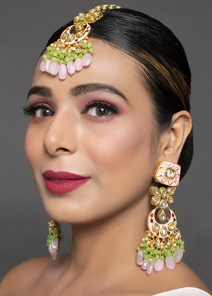 Handcrafted Kundan Enameled Kundan Earrings With Mangtika - Indian Silk House Agencies