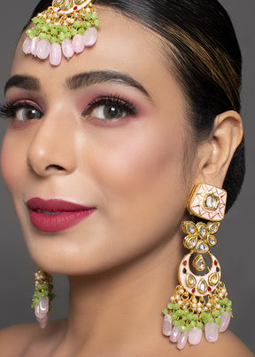 Handcrafted Kundan Enameled Kundan Earrings With Mangtika - Indian Silk House Agencies