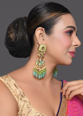 Gold Toned Green Kundan Studded And Enameled Handcrafted Earrings - Indian Silk House Agencies