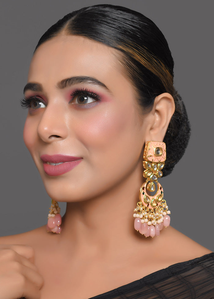 Peach Enameled Kundan Studded Earrings - Indian Silk House Agencies